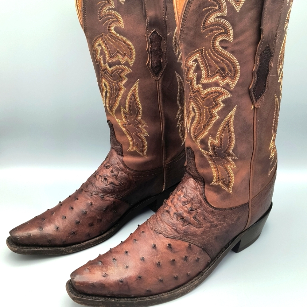 Lucchese Augusta Vamp Boots Exotic Women's Full Quill Ostrich & Leather Size 8B